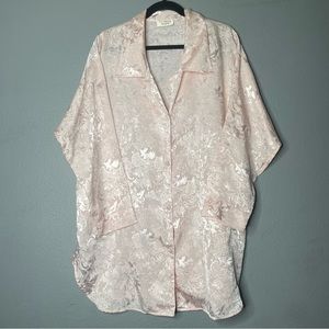 VTG Victorias Secret Pink Satin Button Down Sleep Shirt Dress
